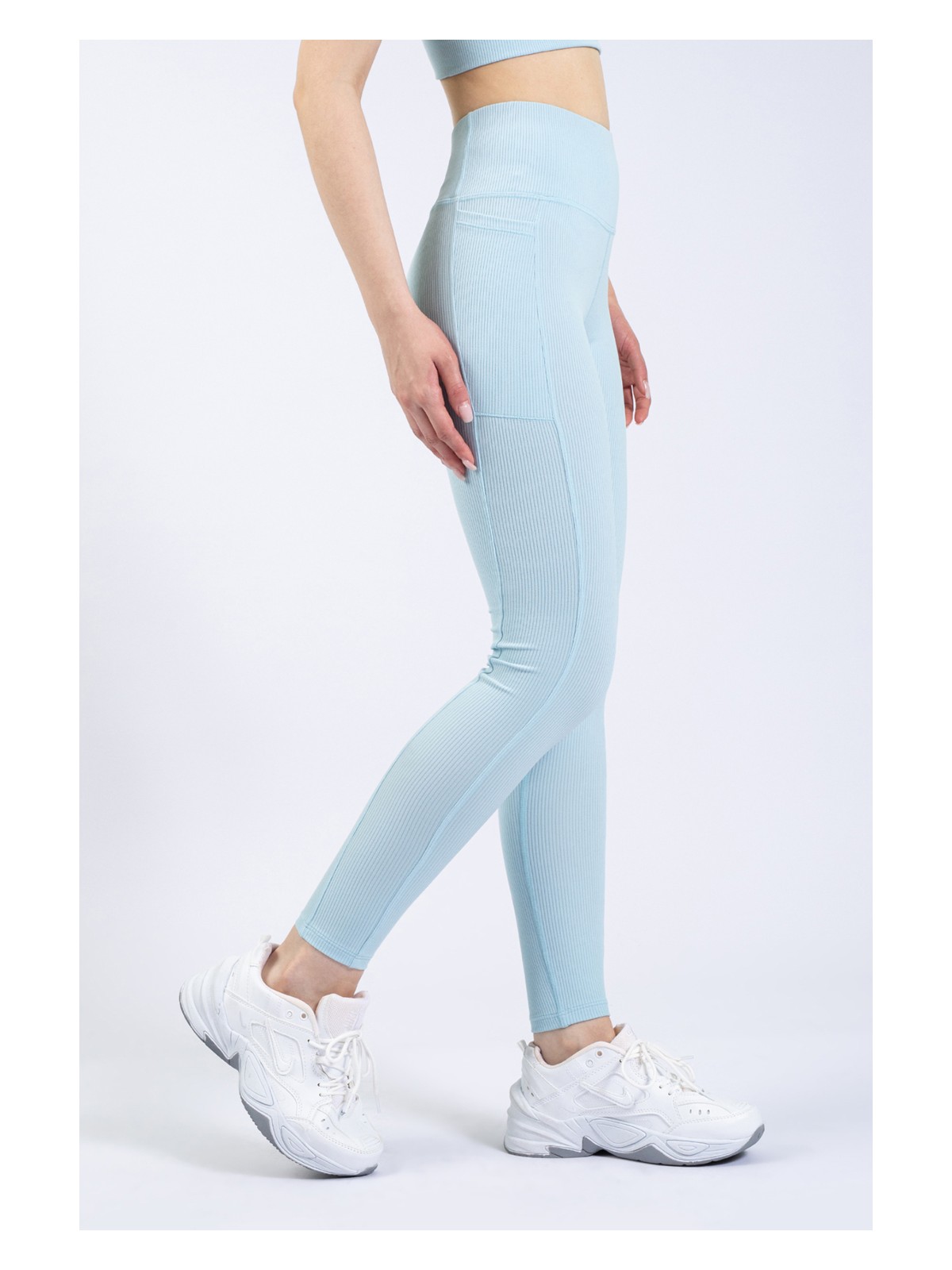 The Step Sports Kadın Çağla Yeşili Cepli Fitilli Yüksek Bel Spor Tayt 25" - Görsel 3