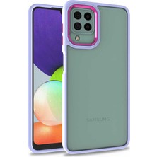 Case 4u Galaxy A12 / M12 Kılıf Kamera Çıkıntılı Arkası Kristal Şeffaf Hassas Tuşlu Renkli Kenarlı Flora Kapak Lila