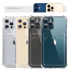 TahTicMer Apple iphone 11 Kılıf Silikon Şeffaf Kredi Kartlık Bölme Tpu Antişok Dört Köşe Darbe Koruma