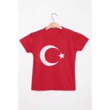 Bayrak Baskılı Çocuk T-Shirt | Kırmızı