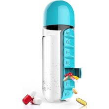 2 Adet Ilaç ve Su Şişesi Matara  600 ml Matara Dahili 7 Günlük Hap Organizer Su Şişesi 2 Adet Mavi