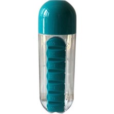 2 Adet Ilaç ve Su Şişesi Matara  600 ml Matara Dahili 7 Günlük Hap Organizer Su Şişesi 2 Adet Mavi