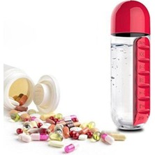 2 Adet Ilaç ve Su Şişesi Matara  600 ml Matara Dahili 7 Günlük Hap Organizer Su Şişesi 2 Adet Kırmızı