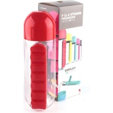 2 Adet Ilaç ve Su Şişesi Matara  600 ml Matara Dahili 7 Günlük Hap Organizer Su Şişesi 2 Adet Kırmızı