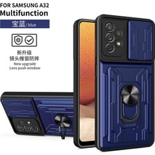 Fibaks Samsung Galaxy A22 Uyumlu Kartlıklı Sürgülü Slayt Kamera Korumalı Standlı Tank Kapak