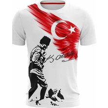 Parypary Kocatepe Mustafa Kemal Atatürk Imzası ve Türk Bayrağı Baskılı T-Shirt