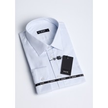 Salve  Pamuk Slim Fit Premium Armürlü Mavi Gömlek 22108