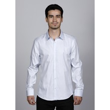 Salve  Pamuk Slim Fit Premium Armürlü Mavi Gömlek 22108