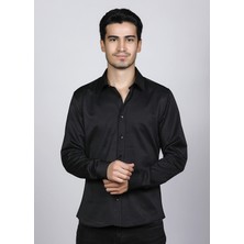 Salve Kolay Ütülenebilir Slim Fit Siyah Klasik Gömlek 22128