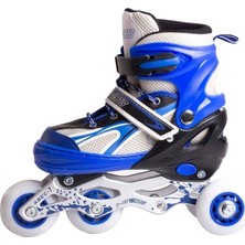 Furkan Toys F-Sports Ayarlabilir 2+2 Işıklı Metal Alıştırma Pateni Çantalı 34-37 Numara Çocuk Pateni Mavi Paten