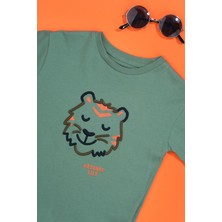 Çizgi Kids Erkek Çocuk Kaplan Nakış Işlemeli Yeşil T-Shirt