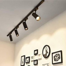 Siyah Kasa ve Günışığı 4 Adet 360 Derece Dönen LED Ray Spot Lamba 1 Metre Raylı Armatür