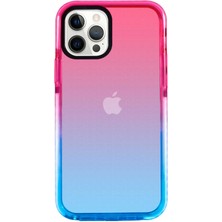 Case 4U Apple iPhone 12 Pro Kılıf Renkli Transparan Yumuşak Silikon Süper Punto Kapak Pembe - Mavi