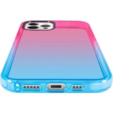 Case 4U Apple iPhone 12 Pro Kılıf Renkli Transparan Yumuşak Silikon Süper Punto Kapak Pembe - Mavi