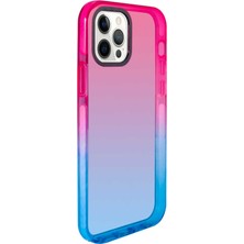 Case 4U Apple iPhone 12 Pro Kılıf Renkli Transparan Yumuşak Silikon Süper Punto Kapak Pembe - Mavi