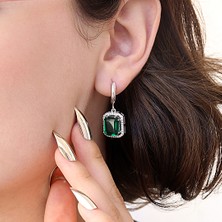 Yeşil Beyaz Zirkon Taşlı Optegon Gümüş Küpe