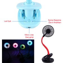 Keepro Mini Şarjlı Işıklı Fan Taşınabilir 3 Kademeli Mandallı Fan Syh