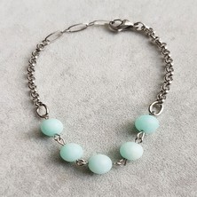 Tonstyle TS001161   Amazonit 5 Taş , Çelik Zincir D.taş + P.çelik El Işi/tasarım Kadın Bileklik 21 cm