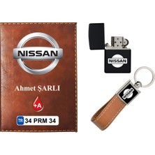 Promosyon Denizi Isiminize Özel Nissan Logolu  Taba Ruhsat Kabı - Anahtarlık - Çakmak