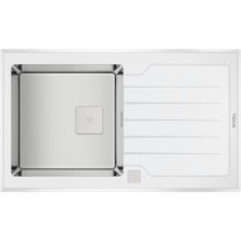 Teka - DIAMOND RS15 1B 1D 86 - Ankastre Kumanda Sifonlu Cam Eviye - Beyaz/Çelik - 86 cm - 115100012