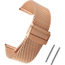 Saatse Rose Gold Kalın Hasır Çelik Saat Kordonu 20Mm Metal Kayış