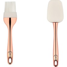 Grimor Life 2'li Set Rose Gold Kaplamalı Silikon Yumurta Fırçası Ve Spatula Seti 25 Cm