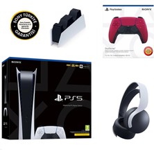 Sony Playstation 5 Digital Oyun Konsolu (Eurasia) + 2. Ps5 Kol Kırmızı + Dualsense Şarj Istasyonu +Ps5 Pulse Kulaklık