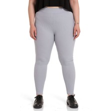 Disentis Modest Büyük Beden Fitilli Beli Lastikli Bilek Hizasında Gri Bayan Tayt