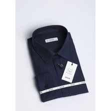 Salve %100 Pamuk Slim Fit Armürlü Desen Lacivert Premium Gömlek 22104