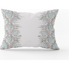 Cango Home Turkuaz Gri Damask Desenli Kırlent Yastık Kılıfı - CGH130-3550 Çift Tarafı Baskılı
