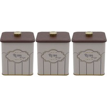 Evle ERB22U6 Kare Metal Saklama Kabı Topuz Kulplu 120X120 3 Lü Set, Retro