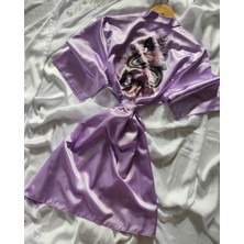 Lasilla Yılan Desenli Lila Saten Sabahlık Kimono