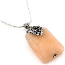 Solfera Doğal Pembe Kuvars Taşı Kare Kesim Zirkon Kadın Kolye Q0540