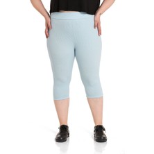 Disentis Modest Büyük Beden Fitilli Beli Lastikli Karyoka Dikişli Diz Altı Bebe Mavi Bayan Tayt