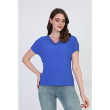 Ella Camelia Kadın Dantel Detaylı Bluz 5010027 Saks