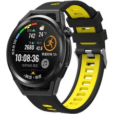 Coverzone Huawei Watch Gt 3 42MM Grealish Delikli Silikon Kordon Siyah - Sarı