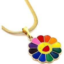 Solfera Papatya Smiley İtalyan Yassı Çelik Zincir Kadın Kolye Q0537