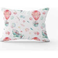 Cango Home Pembe Turkuaz Çocuk Helikopter Balon Desenli Kırlent Yastık Kılıfı - CGH014-3550 Çift Tarafı Baskılı