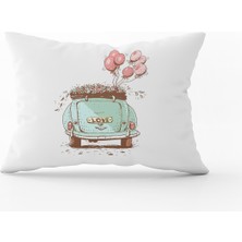 Cango Home Pembe Yeşil Balonlu Araba Kırlent Yastık Kılıfı - CGH048-3550 Çift Tarafı Baskılı