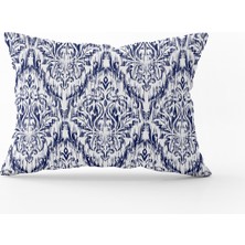 Cango Home Lacivert Beyaz Damask Desenli Kırlent Yastık Kılıfı - CGH089-3550 Çift Tarafı Baskılı
