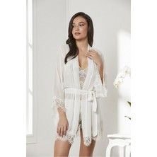 Pierre Cardin 7005 Çeyizlik Dantelli Saten 4'lü Set -Ekru