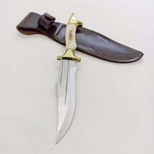 Göcen El Yapımı Kamp Bıçağı Kurt Başlı Geyik Boynuzu Kabzeli Paslanmaz Av Bıçağı Deri Kılıflı Bıçak