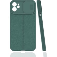 Case 4U Apple iPhone 11 Pro Max Kılıf Sürgülü Niss Slide Kamera Korumalı Deri Görünümlü Leke Tutmaz Lüks Silikon Yeşil