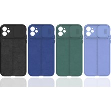 Case 4U Apple iPhone 11 Pro Max Kılıf Sürgülü Niss Slide Kamera Korumalı Deri Görünümlü Leke Tutmaz Lüks Silikon Yeşil