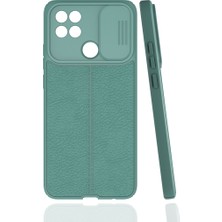 Case 4U Oppo A15 / A15s Kılıf Sürgülü Niss Slide Kamera Korumalı Deri Görünümlü Leke Tutmaz Lüks Silikon Yeşil