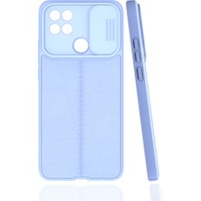 Case 4U Oppo A15 / A15s Kılıf Sürgülü Niss Slide Kamera Korumalı Deri Görünümlü Leke Tutmaz Lüks Silikon Lila