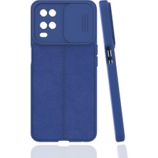 Case 4U Oppo A54 4g Kılıf Sürgülü Niss Slide Kamera Korumalı Deri Görünümlü Leke Tutmaz Lüks Silikon Lacivert