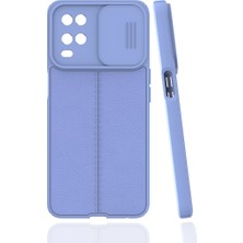 Case 4U Oppo A54 4g Kılıf Sürgülü Niss Slide Kamera Korumalı Deri Görünümlü Leke Tutmaz Lüks Silikon Lila