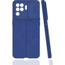 Case 4U Oppo A94 4g Kılıf Sürgülü Niss Slide Kamera Korumalı Deri Görünümlü Leke Tutmaz Lüks Silikon Lacivert