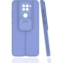 Case 4U Xiaomi Redmi Note 9 Kılıf Sürgülü Niss Slide Kamera Korumalı Deri Görünümlü Leke Tutmaz Lüks Silikon Lila